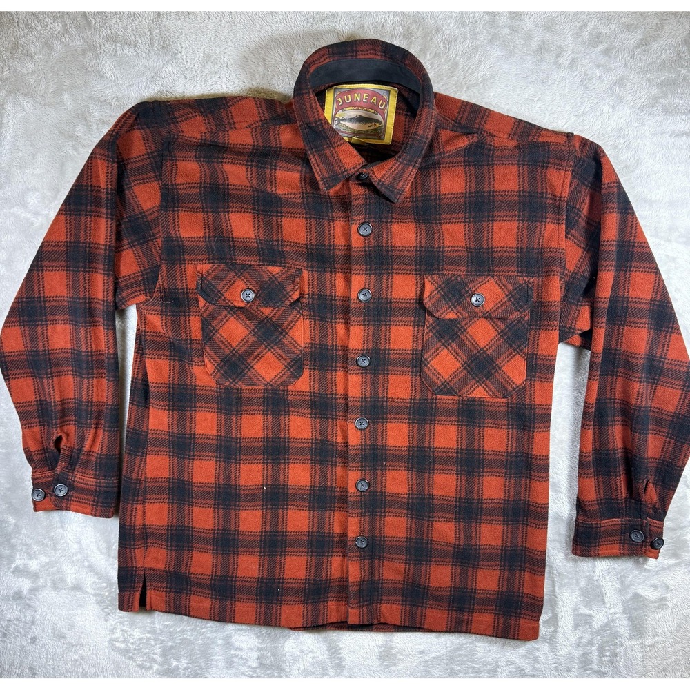 Juneau Shirt Mens 2XL Orange Black Plaid Flannel Button Front Long Sleeve Casual